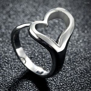 Anéis de cluster moda 925 prata esterlina boca aberta em forma de coração anel ajustável jóias casamento noivado festa presente atacado