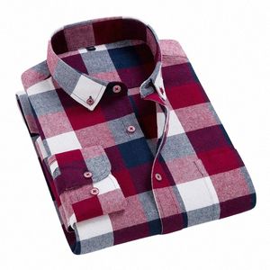Män tryckt rutig casual LG Sleeve Luxury Shirt Högkvalitativ bekväm mjuk flanell Spring Autumn Fi -märke Skjortor H0GH#