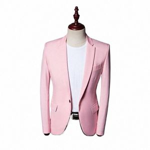 Skinny Uomo Abiti Rosa Blazer Pantaloni neri 2 pezzi Monopetto Notch Risvolto Lunghezza regolare Fi Giacca Slim Fit Prom Terno Y31o #