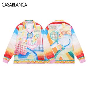 Casablancas camisas de manga comprida camisas de grife Masao San impressão masculina camisa casual feminina camisa de seda solta de alta qualidade camisa casablanca verão homens camiseta Tamanho M--3XL