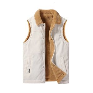 Mens Vintage Fashion Corduroy Vest Winter Thicked Lamb Fleece Large Tank Top Casual Herr Mångsidig väst 240327