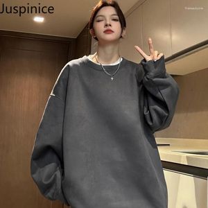 Women's Hoodies Autumn Solid O-neck Sweatshirt Fashiona Neutral Loose Casual High Street Sports Basketball Top Female Clothes