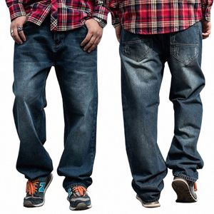 Jeans Männer Lose Denim Hosen Gerade Fi Klassische Streetwear Hip Hop Marke Skateboard Blau Breite Bein Hosen Große Größe 46 N9lw #