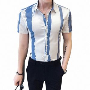 m-3xl Print Busin Casual Shirts for Summer Short Sleeve Regular Large Size Formal Clothing Mens Office Butt Up Blouses 406y#