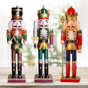 Miniatures 2Pcs/3Pcs 30CM Wooden Nutcracker Puppet Figurine Hand Painted Nutcracker Soldier Model Doll Christmas Ornaments Home Decoration