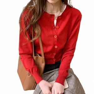 tingyili coreano cardigan corto donna lavorato a maglia maglione corto top Lg manica Butt Up rosso verde nero bianco cardigan cappotto 23yQ #