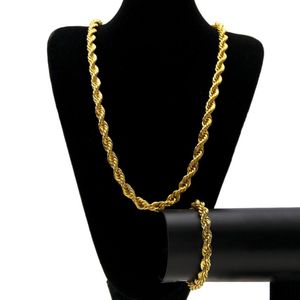 2pcs set Mens 14k Gold Silver Cuban Link Chains Necklaces and Hip Hop Fashion Jewelry Bracelets2972