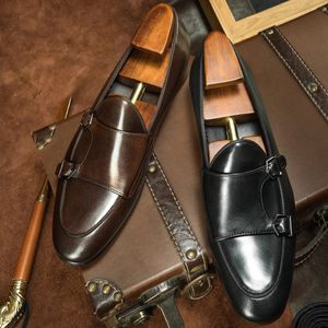 Spring Autumn Men's Loafers Wedding Party Dress Shoes Black Brown Monk Strap Casual Fashion Male Slip On Footwear 240307