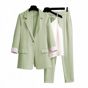 2023 Sommer dünne Jacke Blazer Casual Hosen weiße Weste 3 teile / satz Elegante Frauen Hosenanzug Büroarbeit Kleidung Outfits Trainingsanzug U0Ck #