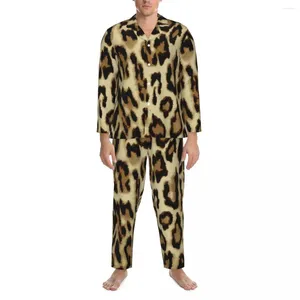 Home Clothing Pajamas Man Gold Leopard Night Sleepwear Animal Skin Print Two Piece Casual Loose Pajama Sets Long Sleeve Oversized Suit