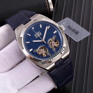 New Overseas Big Date Steel Case Double Tourbillon Blue Dial Automatic Mens Watch Blue Leather Strap Gents Watches High Quality 8 209s