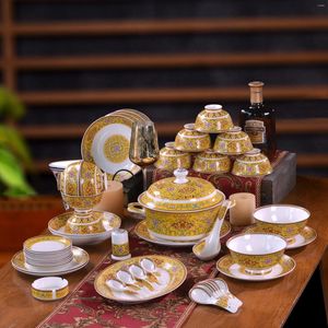 Dinnerware Sets Ceramic Bowl Plate Spoon Tableware Set Chinese Household Bone China Rice Deep Gift