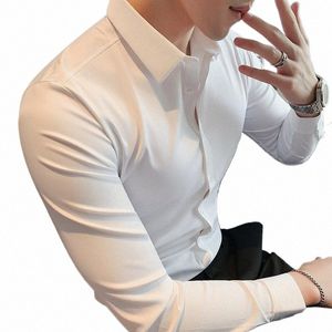 2022 NOWOŚĆ Solid No Trace Slim Fit Shirty Men Lg Sleeve Busin Casual Formal Dr Shirts Luxury Social Club Party Shirt Homme 53iH#