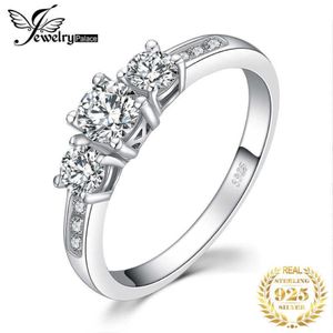 JewelryRypalace 3 Stone CZ Engagement Ring 925女性用スターリングシルバーリング