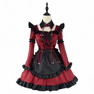 gotik lolita hizmetçi cosplay küçük şeytan punk dr animati şov dem role oyun partisi sweetbow düğüm dantel up hizmetçi kıyafeti h70h#