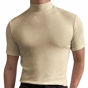 Herrfi -fi mock Turtleneck T -skjortor Kort ärm Pullover BASICE Designad undertröja Slim Fit Fi Casual Soft T Shirts T1ZP#