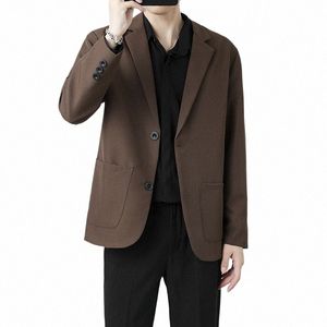 Autunno Nuovo Fi Giacca da uomo semplice allentata Busin Casual Ufficio Blazer Uomo Nero Caffè Albicocca Cappotti antirughe 99f0 #