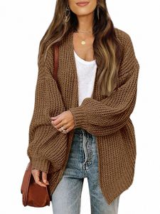 Women's Open FRT LG Lantern Sleeve Cardigan Oversized Chunky Warem z kieszenią 52K2#