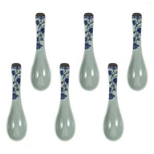 Spoons 6 Pcs Anti Ceramic Blue And White Spoon Silicone For Cooking Wooden Utensils Kitchen Dessert Soup Mixing