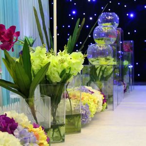 Bröllopsklara stativ kristall akryl fyrkantig blommor ram väg dekoration kolonnparti
