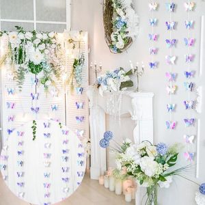 Украшение для вечеринки, 2 м, бумажный кулон в виде бабочки, радужная лазерная 3D подвесная гирлянда, растяжки, декор для свадьбы, домашний баннер