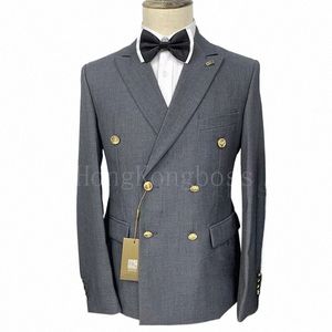 2023 Новый мужской повседневный бутик-бусин тонкий однотонный двубортный деловой костюм комплект из 2 предметов Dr Blazers куртка, брюки, брюки B2TF #