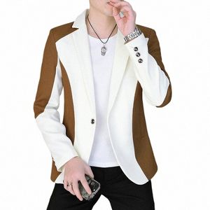 hoo 2024 Men's New Dual-Color Patchwork blazerYouth Casual Multicolor Slim Fit Fi blazer c9wv#