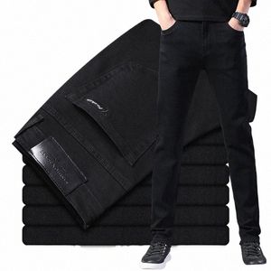 Estilo clássico dos homens preto magro jeans 2023 novo busin fi estiramento denim magro jean calças masculinas marca e35h #