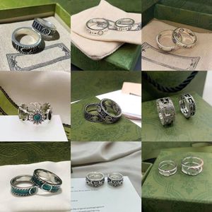 Luksusowy projektant ekstrawagancka marka Pierścienie literowe 18K Gold Stated Stal Stael Otwarty pierścień mody kobiety Turquoise Crystal 235s