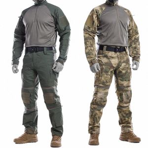 tactical Sets Men Camoue Multi-pocket UFS Training Suits Breathable Quick-dry Lg Sleeved T-shirt Knee Pad Pants 015I#