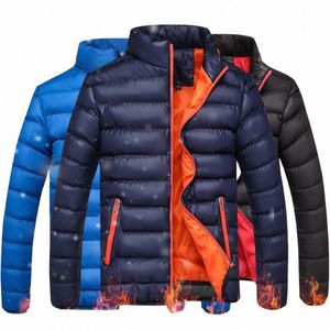 Winter Men's Warm Puffer Cott Parka High Neck utomhus vadderad jacka plus storlek kort quiltad bubbla blixtlås quiltad överrock f9up#