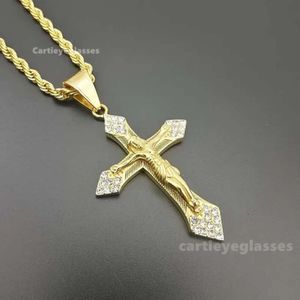 Pendant Necklaces Pendant Necklaces Gold Color Cross Christ Jesus Necklace 316L Stainless Steel Link Rolo Chain Heavy Men Jewelry Gift