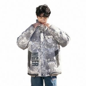 Winter Hip Hop Duck Down Coat Men Windbreaker Streetwear Harajuku biała kurtka ciepłe ubranie List wydrukowany Z6EA#