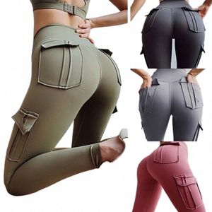 Frauen Yoga Fitn Hosen Hohe Taille Hüfte Heben Enge Sport Laufen Jeggings Bauch Control Seaml Leggings mit Taschen S-2XL r7Pp #