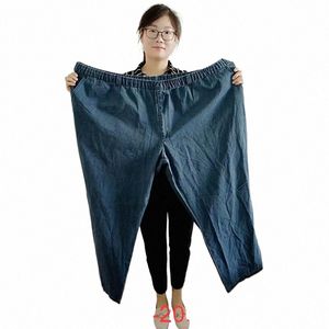 Spring Autumn Men jeans plus storlek 14xl 15xl lösa byxor elasticitet sträcka stor storlek casual troolerse 200 kg 68 70 80 blå jeans a1l1#