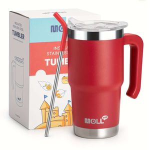 1pc 473ml/16oz Portable Flip Top Изолированная ручка для тумблеров, двойная стенка из нержавеющей стали, туристическая кофейная кружка с соломой, для спорта на открытом воздухе, Fiess