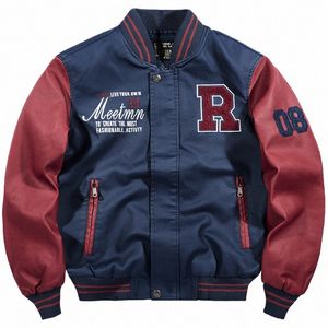 2023men's Autumn Flight Jacket Korean Versi av trenden Stitching Baseball Uniform Work Jacket Lokomotiv Stilig läder C78V#