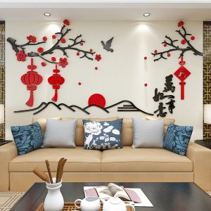 Stickers Good Luck Acrylic ThreeDimensional Wall Stickers, Dining and Living Room Background, Chinese Style Decoration