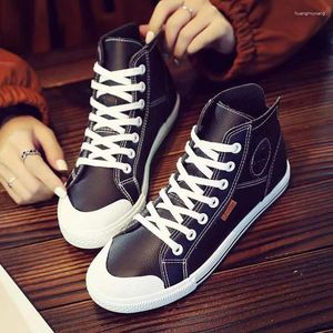 Walking Shoes 2024 Versatile Women's Small White High Top Platform Black Leather Casual Chunky Sneaker