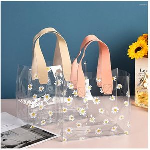 Present Wrap PVC Clear Tote Bag Högkvalitativ liten tusensköna Transparent vattentätt förvaringshandtag Hand