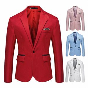 men Suit Coat Formal Busin Style Men's Slim Fit Suit Jacket with Single Butt Solid Color Lapel Satin Commute Office Groom E27F#