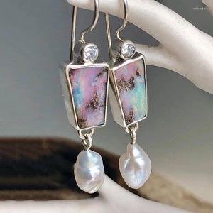 Dangle Earrings Delicate Geometric Pink Opal Irregular Pearl For Ladies Wedding Engagement Drop Jewelry Gift