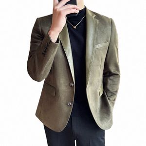 new Winter 2024 Warm and Comfortable Blazers - Korea Style Suede Leather Splice Suit Jacket mens blazer jacket 52T4#