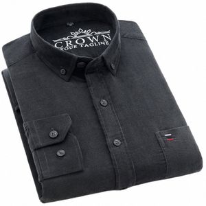 men Spring Autumn Vintage Corduroy Cott Shirts Single Patch Pocket Standard-fit Comfortable Lg Sleeve Versatile Casual Shirt u6Rs#