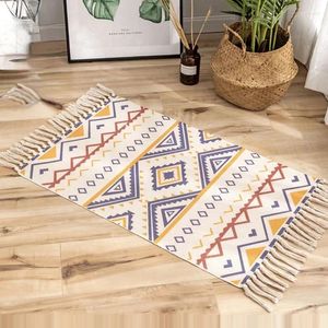 Teppiche Bohemian Teppich Quastel Teppich Baumwolle und Leinen Retro Ethnic Floor Matte Wohnzimmer Schlafzimmer Nachttätigkeit Dekor