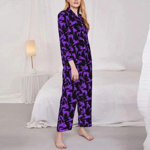 Abbigliamento per la casa Pigiama con silhouette di animali viola Set levrieri Stampa Indumenti da notte alla moda da donna Maniche lunghe Abito da notte casual in 2 pezzi