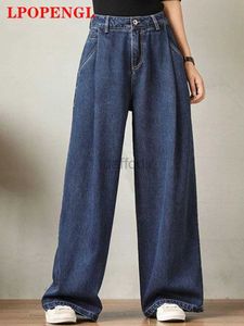 Kvinnors jeans höga midja jeans vår höst kvinnor 2023 lös denim bredben byxor drapera casual mopping byxor vintage byxor 24328