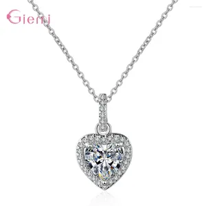 Kedjor Fashion Simple 925 Sterling Silver Cubic Zircon Heart Pendant Necklace Link Chain Rhinestone Women Jewelry Gift Bijoux