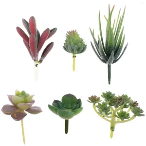 装飾花6 PCSハウスプラントシミュレートされた多肉植物偽の緑の葉の屋外装飾人工小枝シミュレーション