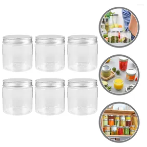 Garrafas de armazenamento 6 Pcs Clear Mason Jar Recipientes de alimentos com tampas portáteis para animais de estimação